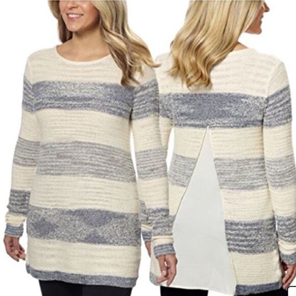 Calvin Klein blue and cream stripe open chiffon back sweater size Small - Picture 2 of 6